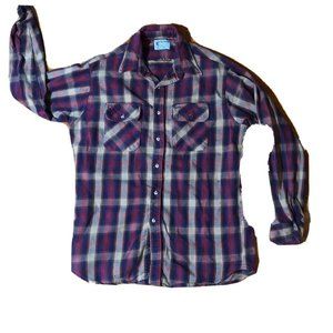 Vintage THE ALASKAN Red Orange Blue Brown Flannel